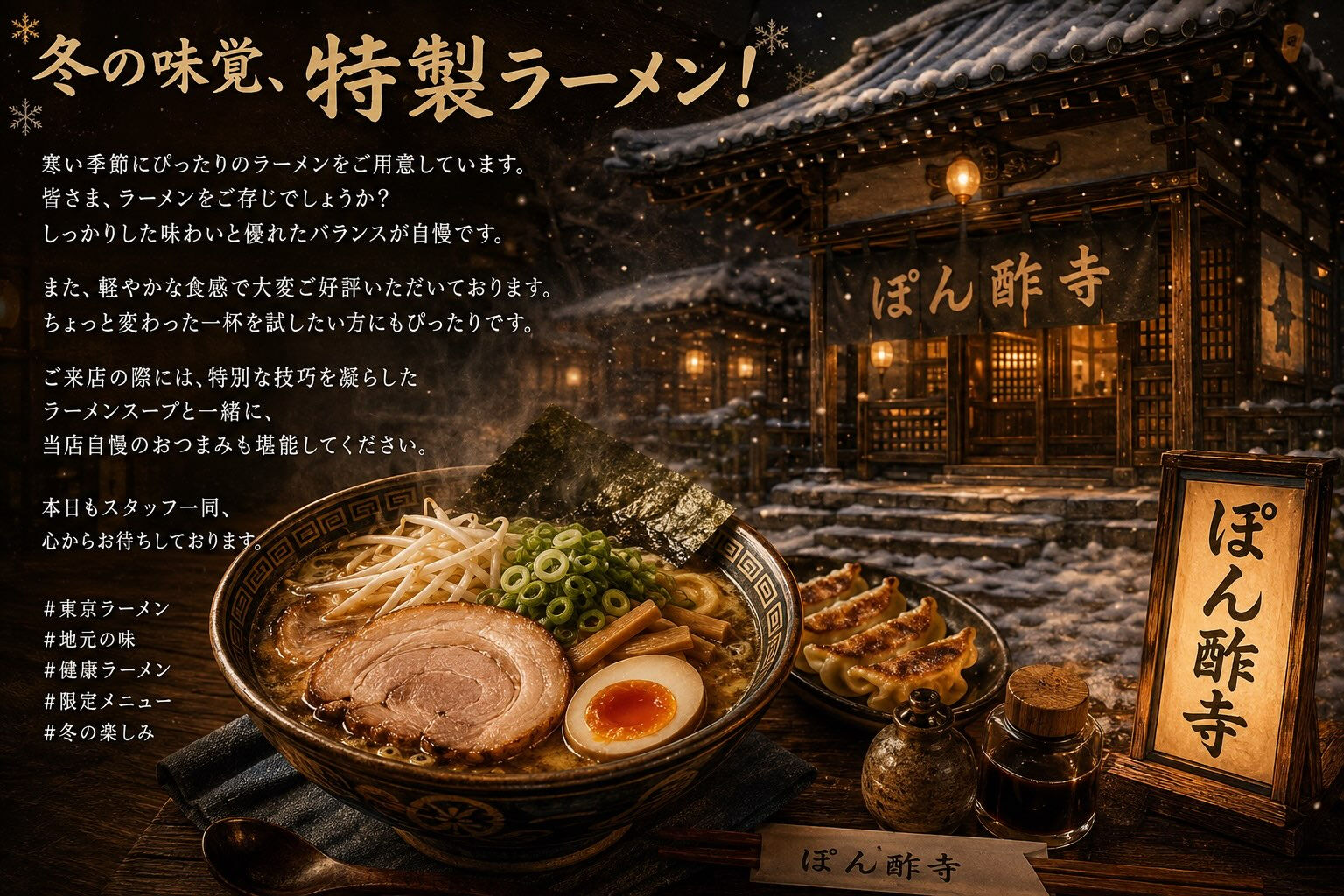 冬の味覚、特製ラーメン！